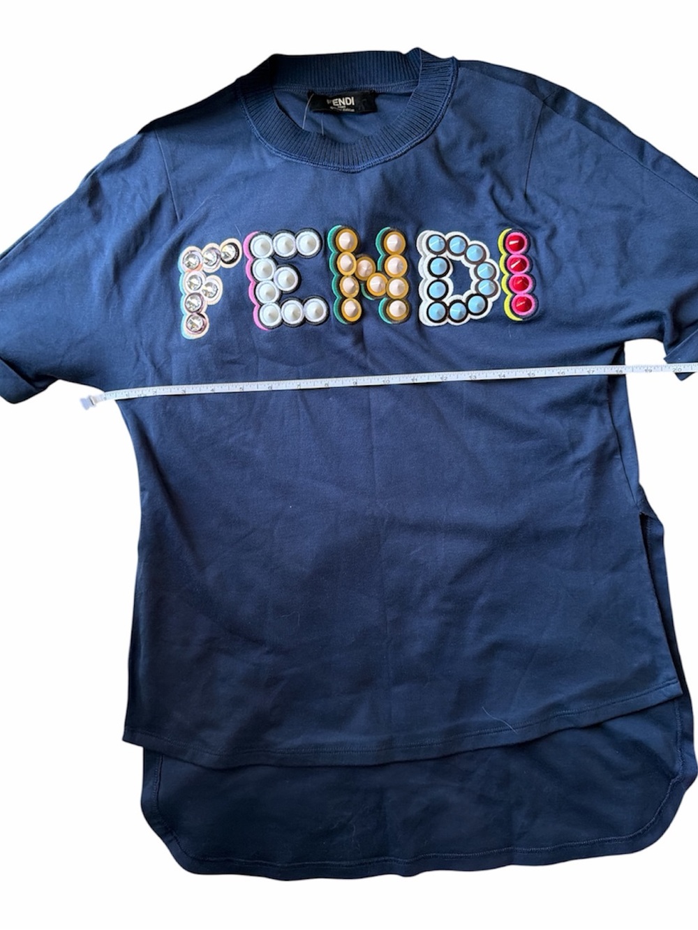Fendi Navy Embellished Sweatshirt with Multicolor Stud Lettering